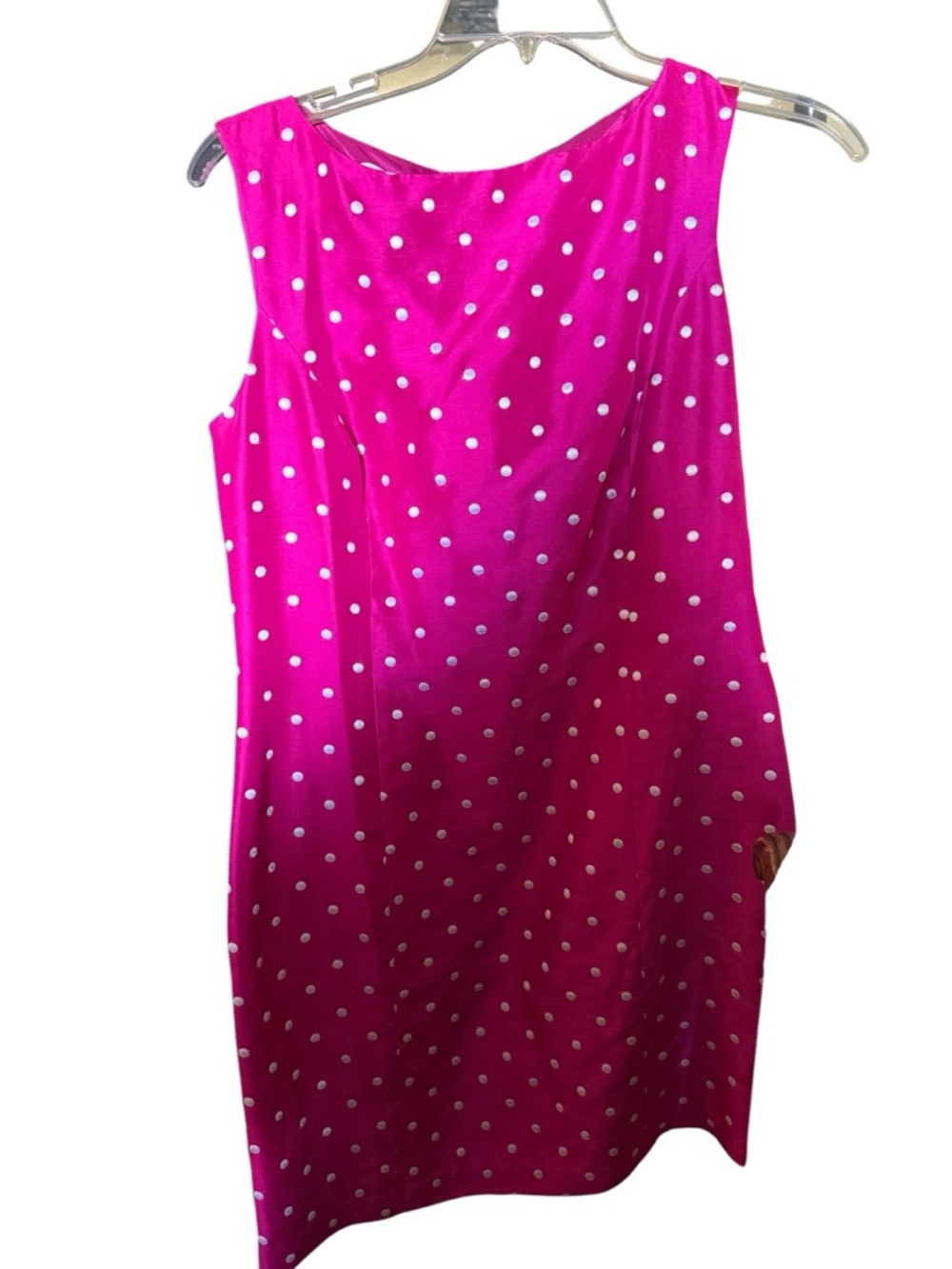 Pink Polka Dot Satin Dress Sleeveless Retro Sheath Approx M